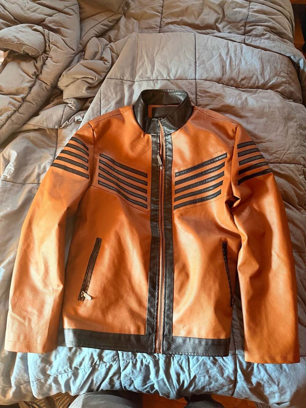 American Breed Men's Faux Leather Biker Jacket with Fur Lining